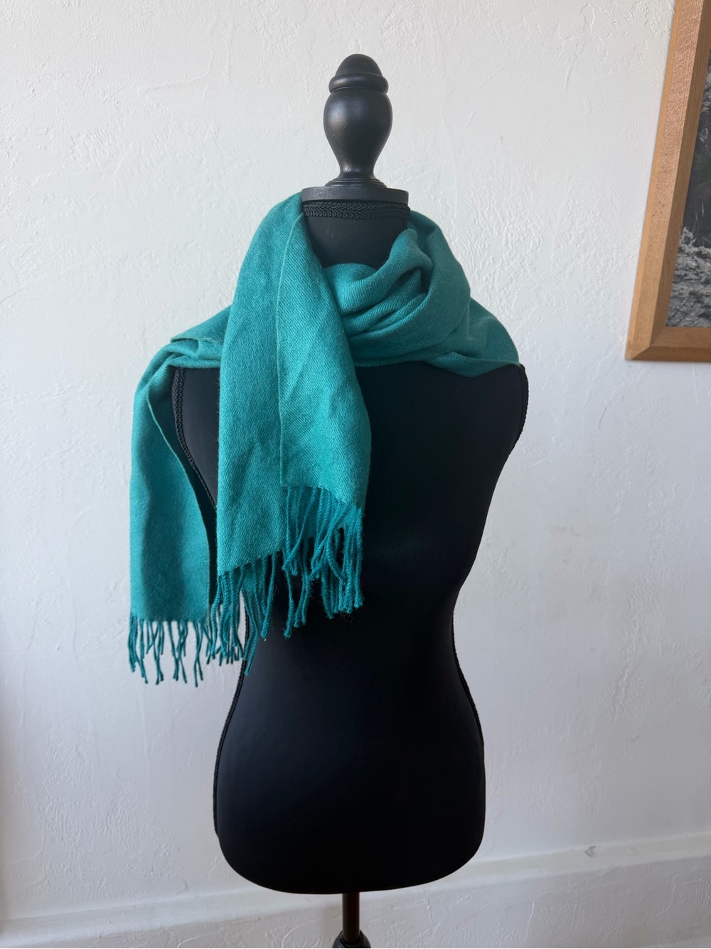 Plush Teal Baby Alpaca Fringe Wrap Scarf - Women's Accessory